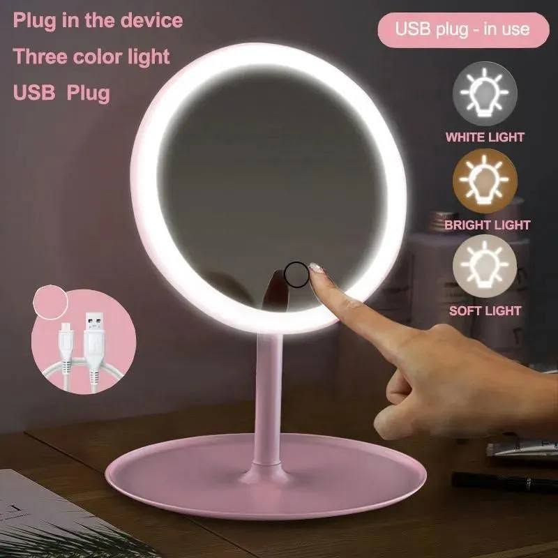 Aesthetic Desktop LED Vanity Makeup Mirror with Touch Sensor